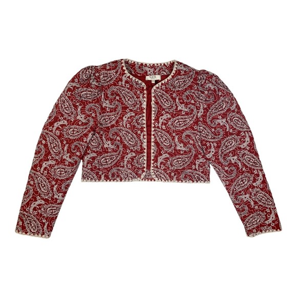 NWT Sea NY Theodora Paisley Quilted Cropped Jacket Red Size Large Long Sleeve - Picture 2 of 10